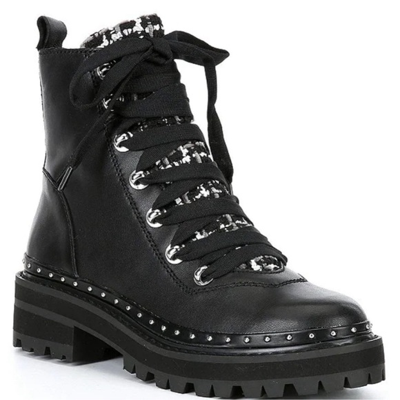 NWOB! Steve Madden Tweed Studded Lug Rubber Sole Platform Grunge Moto Leather - Picture 2 of 13